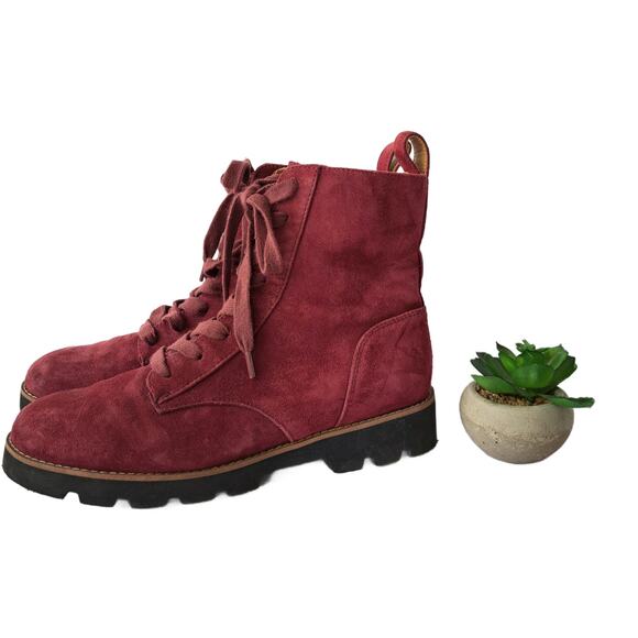 VIONIC Lani Waterproof Tumbled Ankle Combat Boots Port Burgundy Women's 6.5 - Picture 1 of 10
